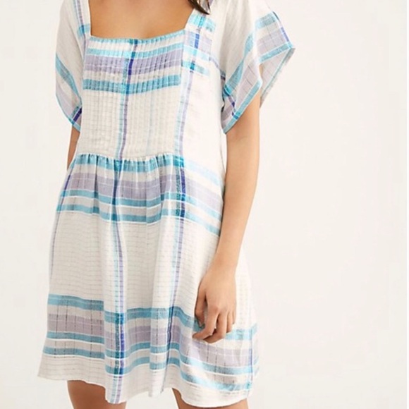 Free People Blue and White Plaid Mini Dress - Picture 1 of 7